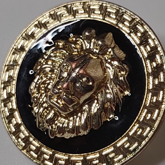 Gold Tone And Black Round Lions Head Earrings - Picture 7 of 11